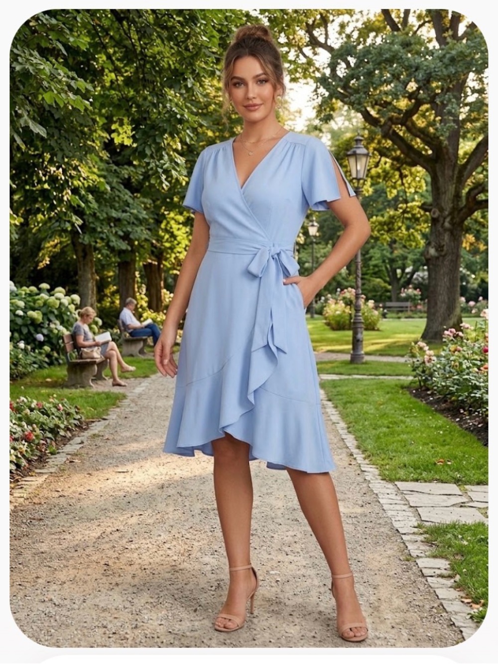 Altar'd State Light Blue Wrap Ruffle Midi Dress